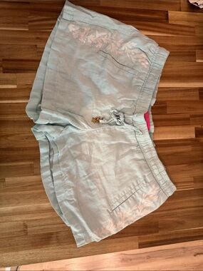 Lilly Pulitzer Light Blue High-Waist Embroidered Linen-Blend Shorts